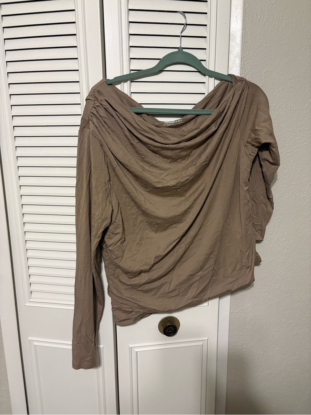 Abercrombie & Fitch Taupe Draped Long-Sleeve Top